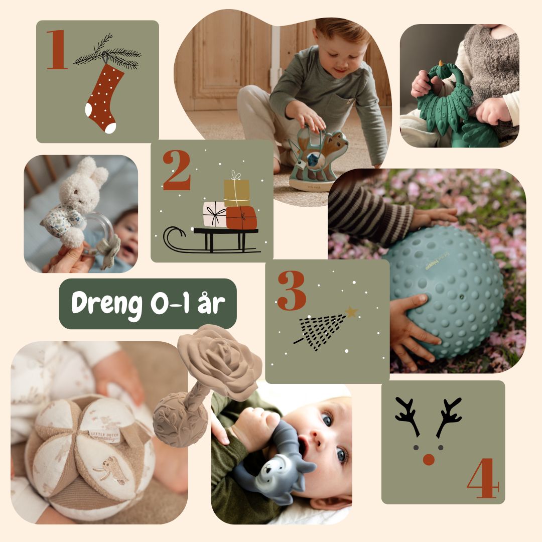Adventskalender til baby dreng fra Nordic Simply med fire udvalgte gaver