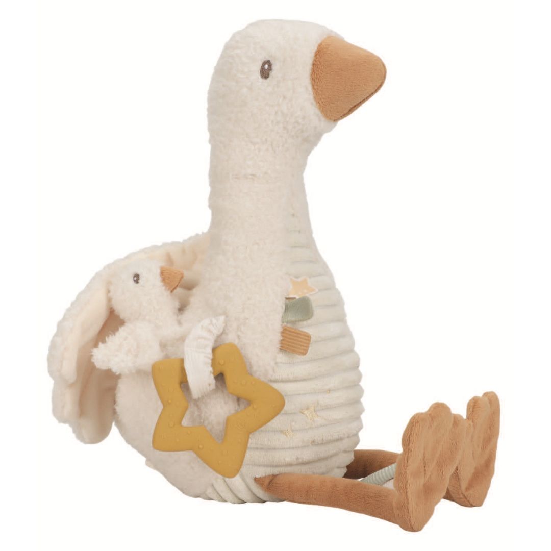 Hvid aktivitetsbamse formet som en gås til baby fra Little Dutch