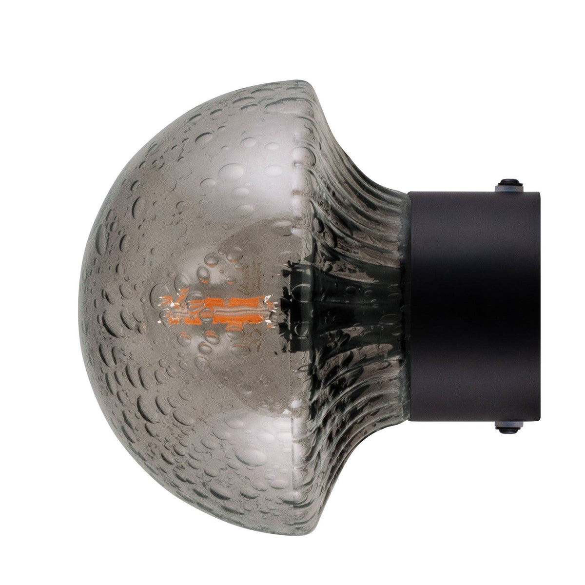 Globen Lighting Fungo 16 væglampe med røgfarvet glaskuppel og sort detalje