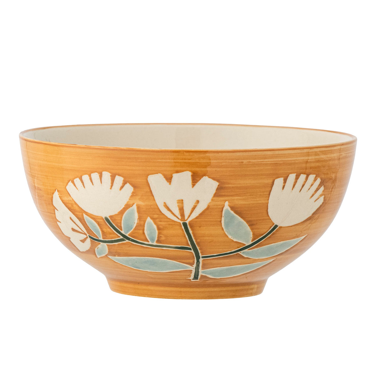 Creative Collection Tangier skål i orange stentøj med håndmalede blomstermotiver