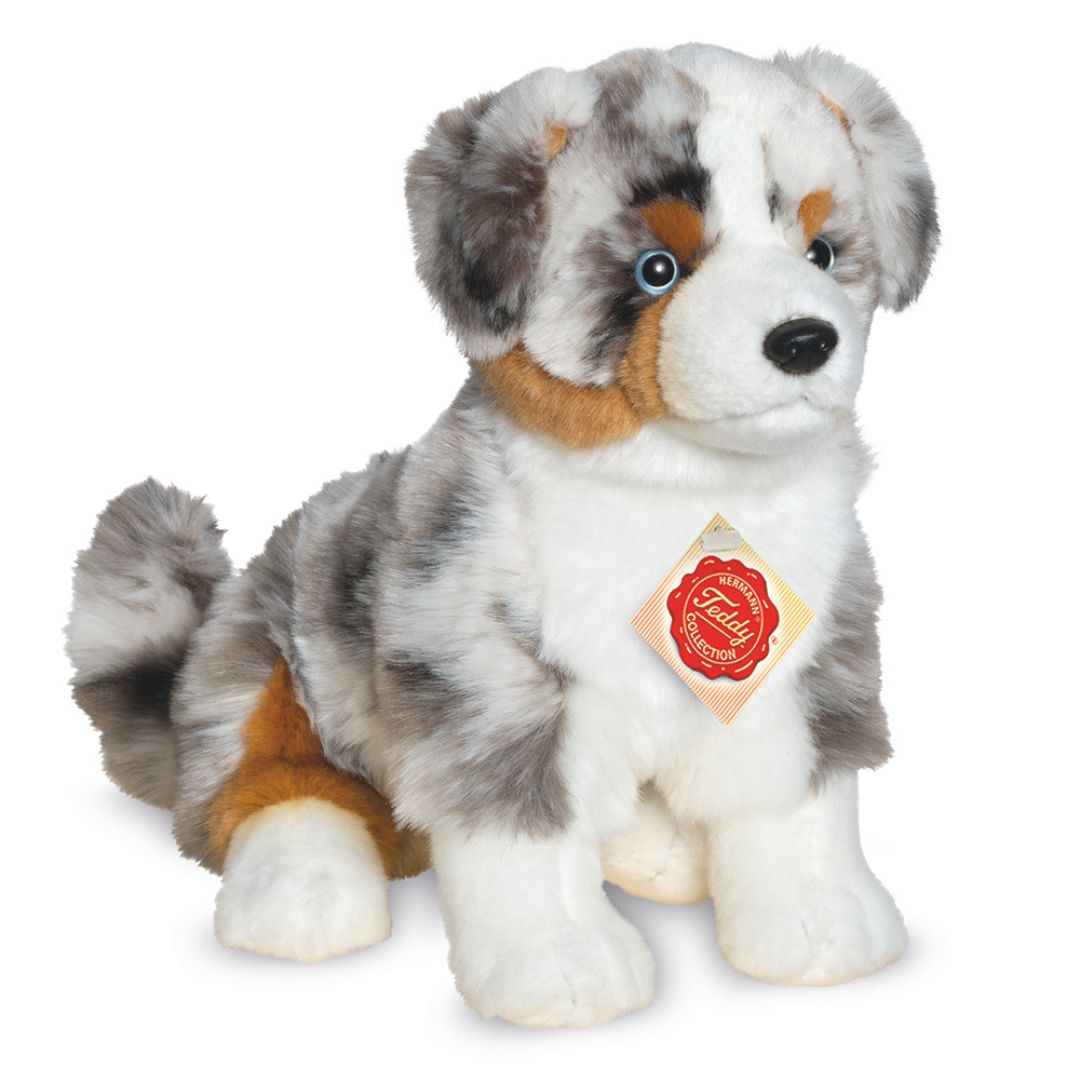 Siddende australsk hyrdehund som bamse, 35 cm, fra Teddy Hermann