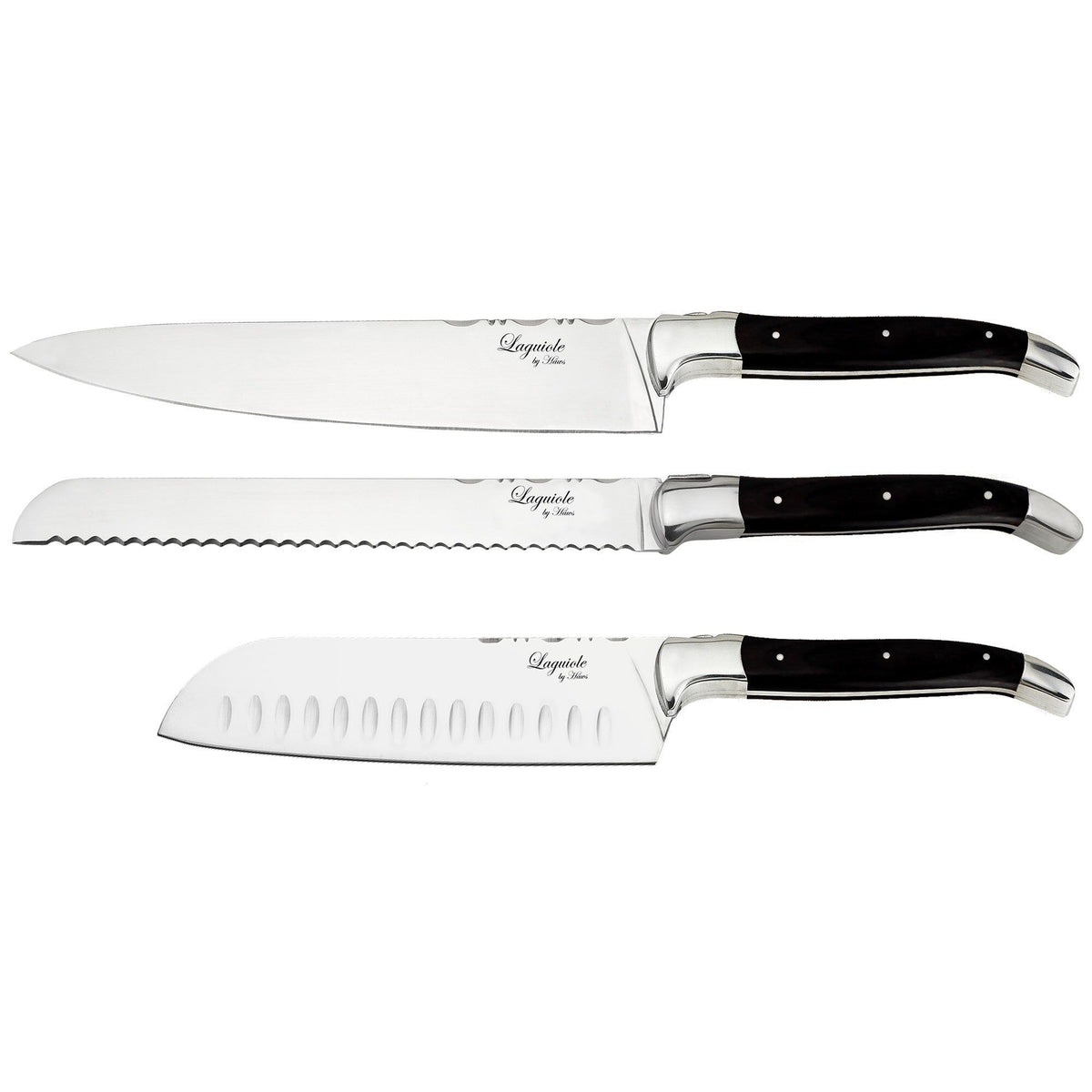 Knivsæt med tre køkkenknive fra Laguiole by Haws, Black Wood