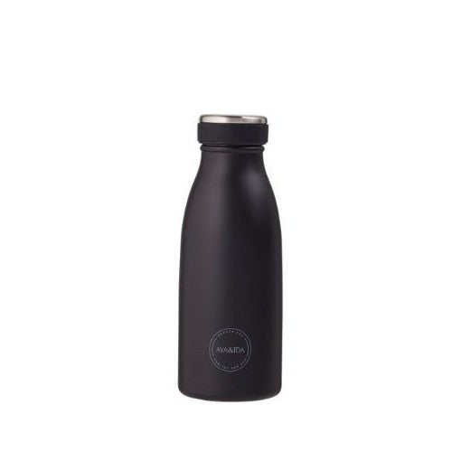 Sort matte drikkeflaske i rustfrit stål fra Aya&Ida med låg, 350 ml