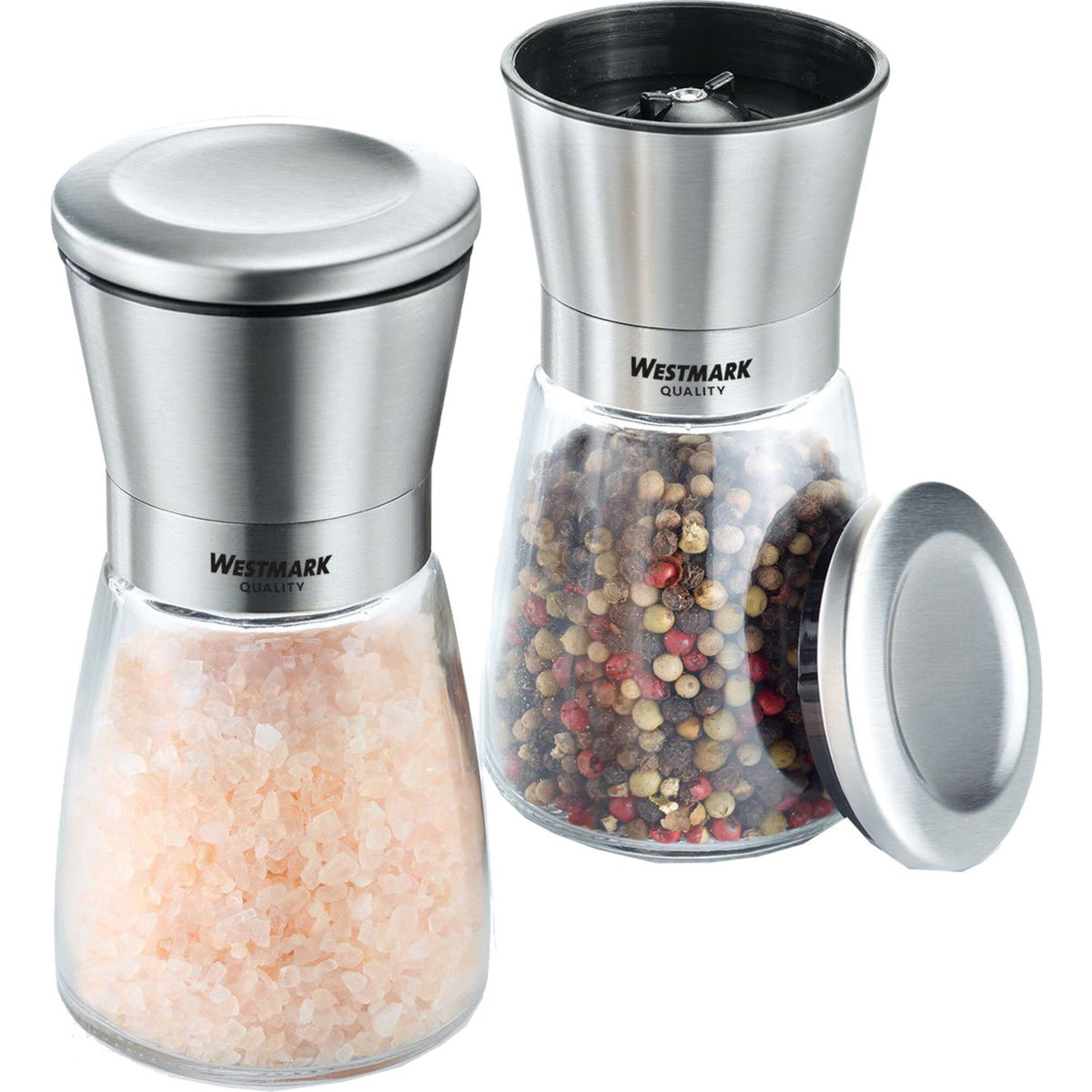 Westmark salt- og peberkværn i glas og rustfrit stål med låg