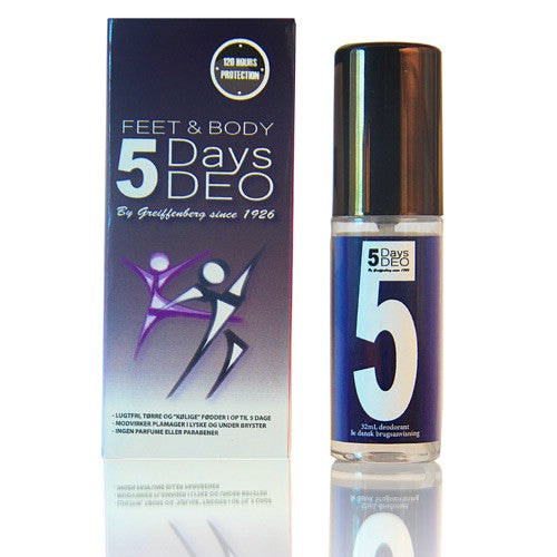Se 5 Days Deodorant Feet & Body ✔ Kæmpe udvalg i 5 days - Køb online på udsalg og tilbud lige nu ✔ Hurtig levering til lave fragtpriser - Varenummer: Helsegrossisten-9758 og på lager - Udsalg på Personlig pleje > Herre > Hænder og fødder Store besparelser – op til 77% - 2.739+ mærker til skarpe priser