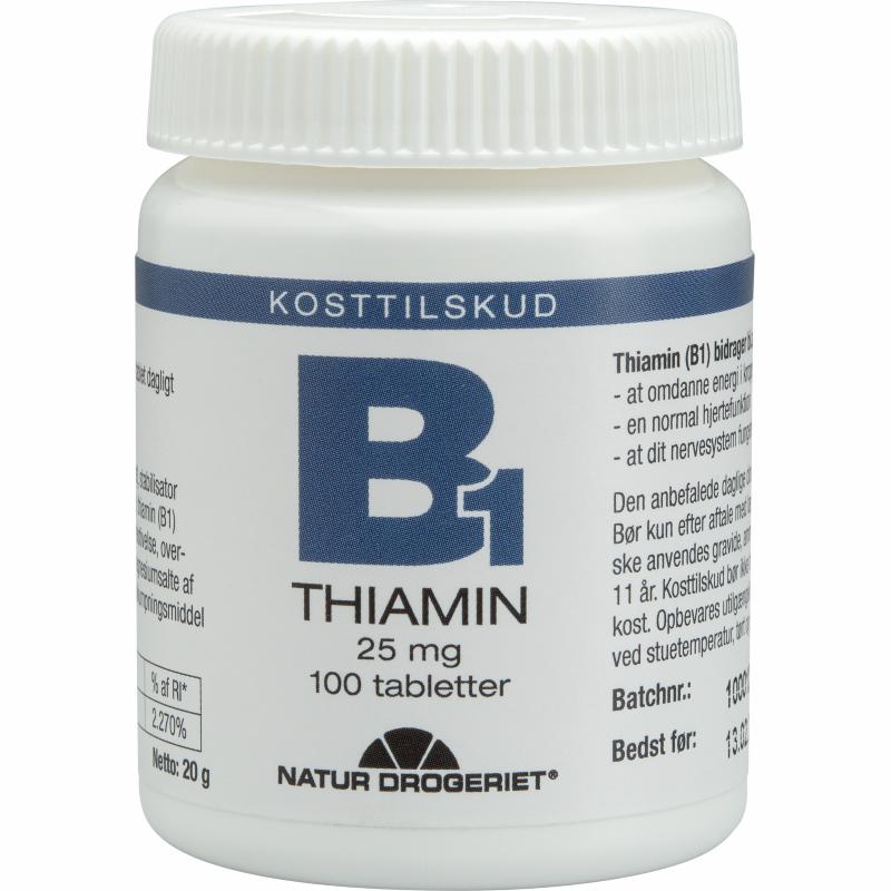 Pakning med Natur-Drogeriet B1 Thiamin 25 mg, 100 tabletter
