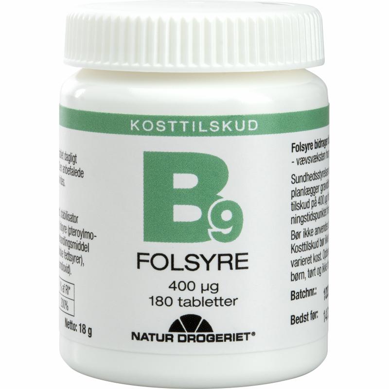 Pakning med Natur-Drogeriet B9 Folsyre, 180 tabletter