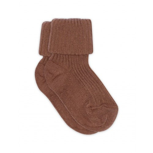 Ankelstrømper i merinould med ombuk fra MP Denmark, Brown Sienna, størrelse 17/18