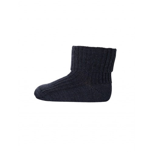 MP Denmark ankelstrømper i merinould med ombuk, størrelse 29/32, dark denim melange