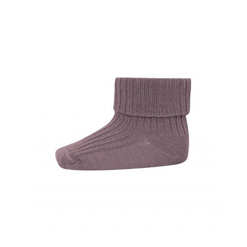 MP Denmark baby ankelstrømper i merino uld med ombuk, dark purple dove, størrelse 17/18