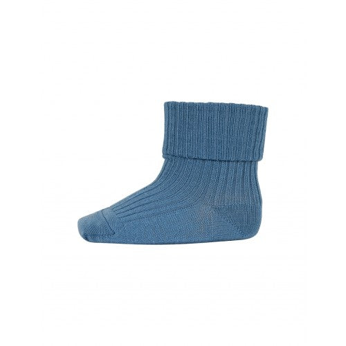MP Denmark ankelstrømper i merino uld med ombuk i farven Provincial Blue, størrelse 22/24