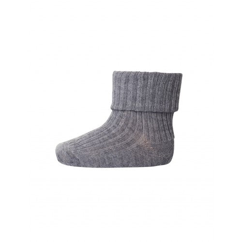 Baby ankelstrømper i merino uld med ombuk fra MP Denmark, grey melange, størrelse 15/16