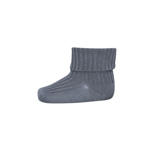 MP Denmark baby ankelstrømper i merino uld med ombuk, Stone Blue, str. 17/18