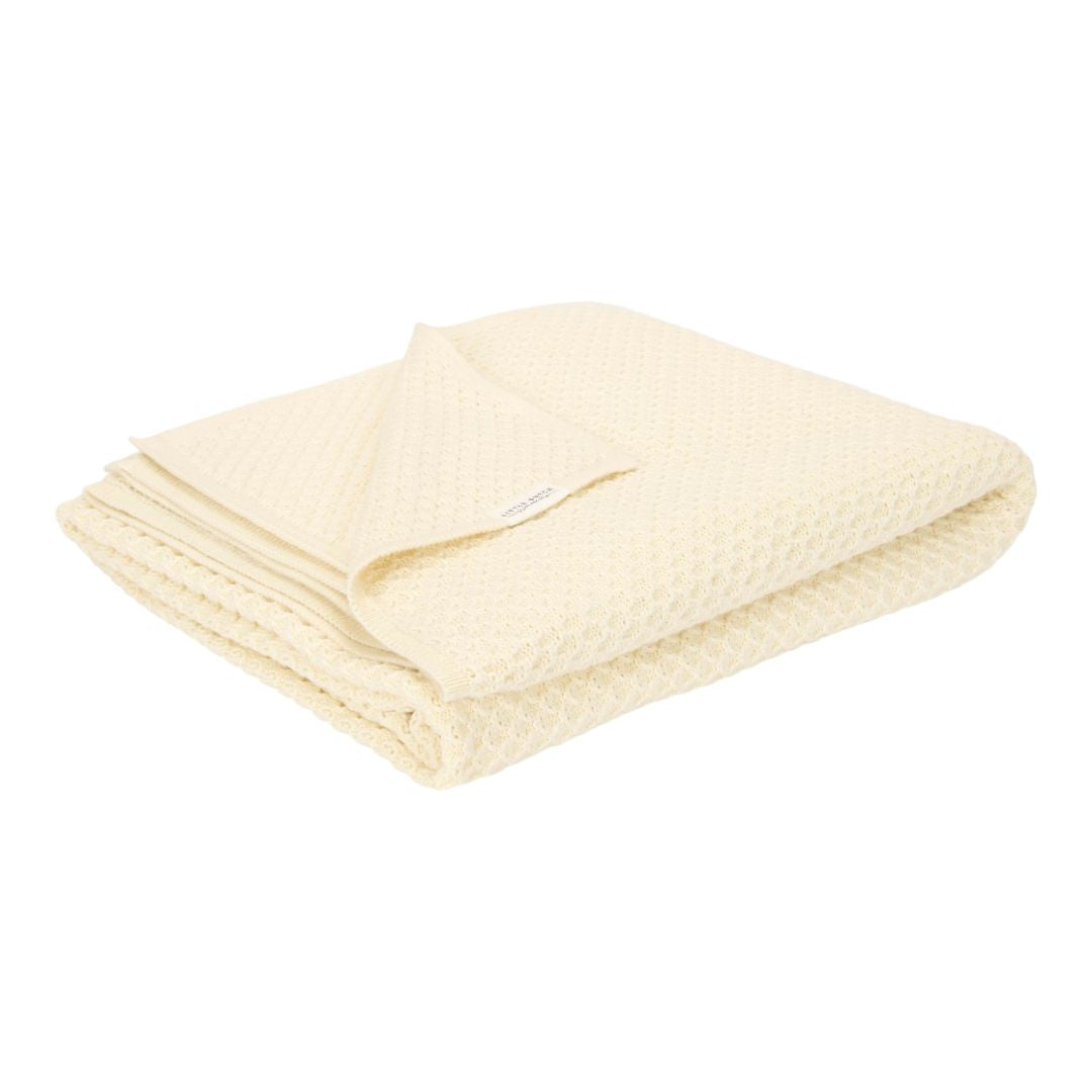 Lyst strikket babytæppe i creme fra Little Dutch, 110x140 cm i økologisk bomuld