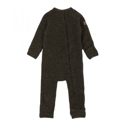 Mikk-Line baby ulddragt i børstet merinould med ombuk i dark brown, størrelse 80