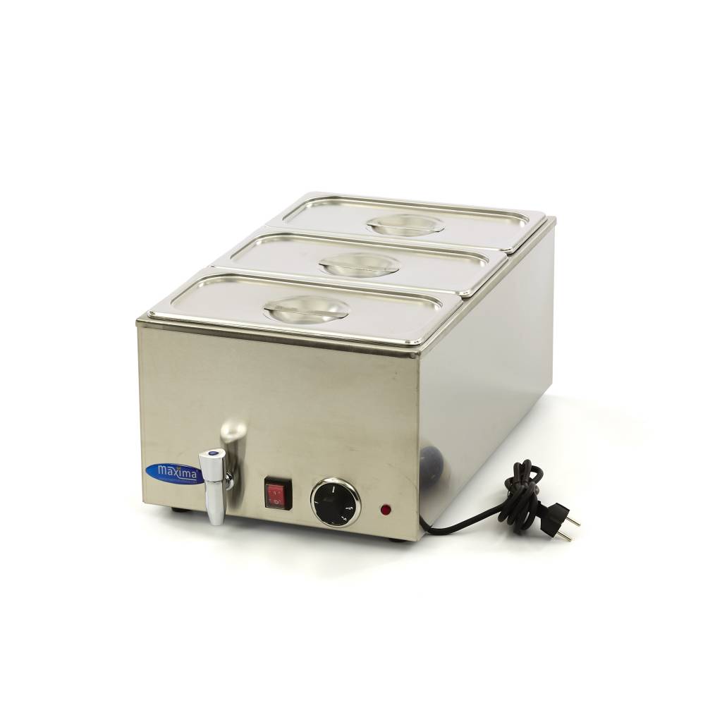 Maxima bain marie med vandhaner og tre 1/3 GN-fade