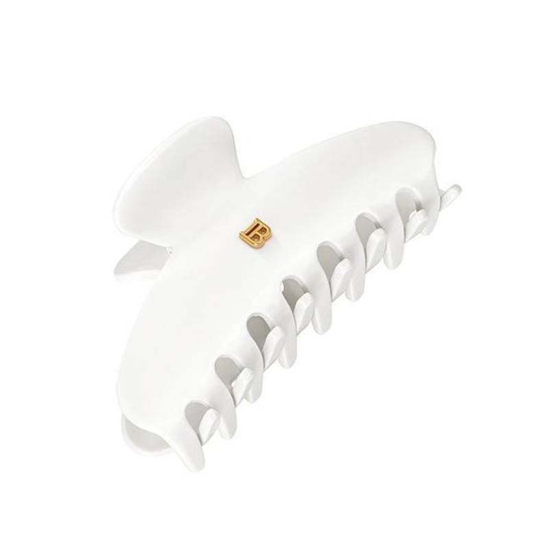 Balmain large clawclip i ren hvid celluloseacetat med forgyldt B-logo