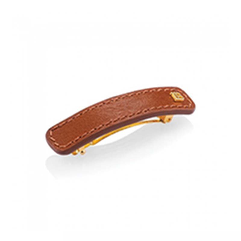 Balmain Riviera hårbarrette medium i cognacfarvet nappalæder med forgyldt B-logo