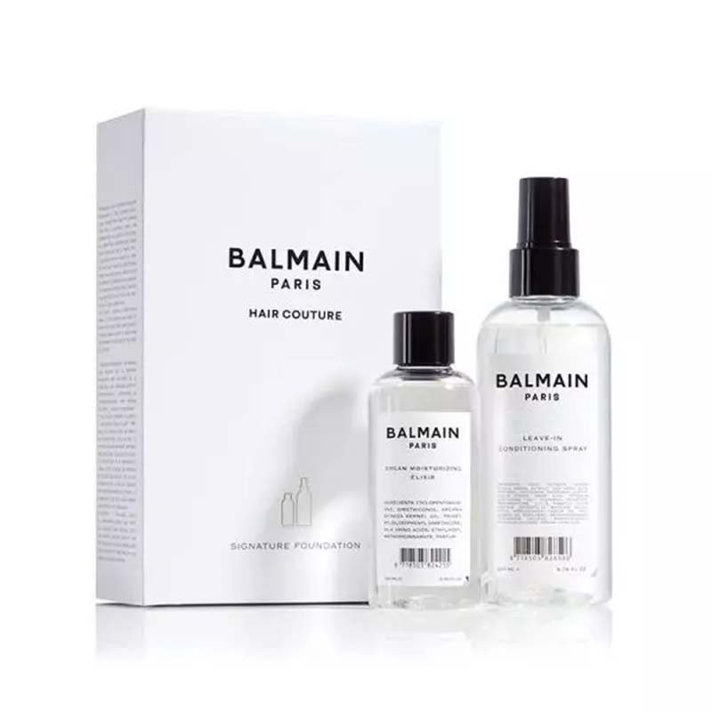 Balmain Signature Foundation sæt med Argan Moisturizing Elixir og Leave-in Conditioning Spray