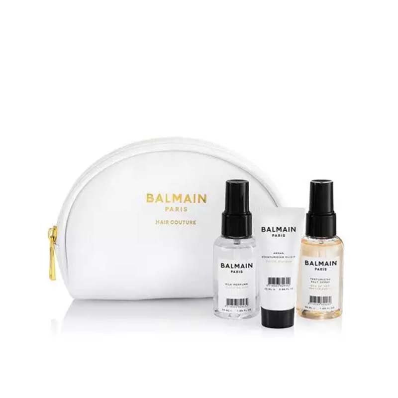 Balmain White Cosmetic Styling Bag hvid kosmetiktaske med rejsesæt til hår