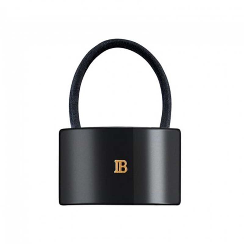 Balmain håndlavet hårelastik i sort celluloseacetat med forgyldt B-logo