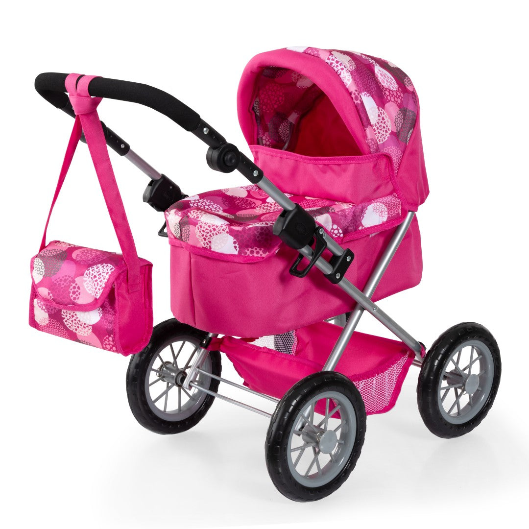 Pink Trendy dukkevogn fra Bayer Design med pusletaske