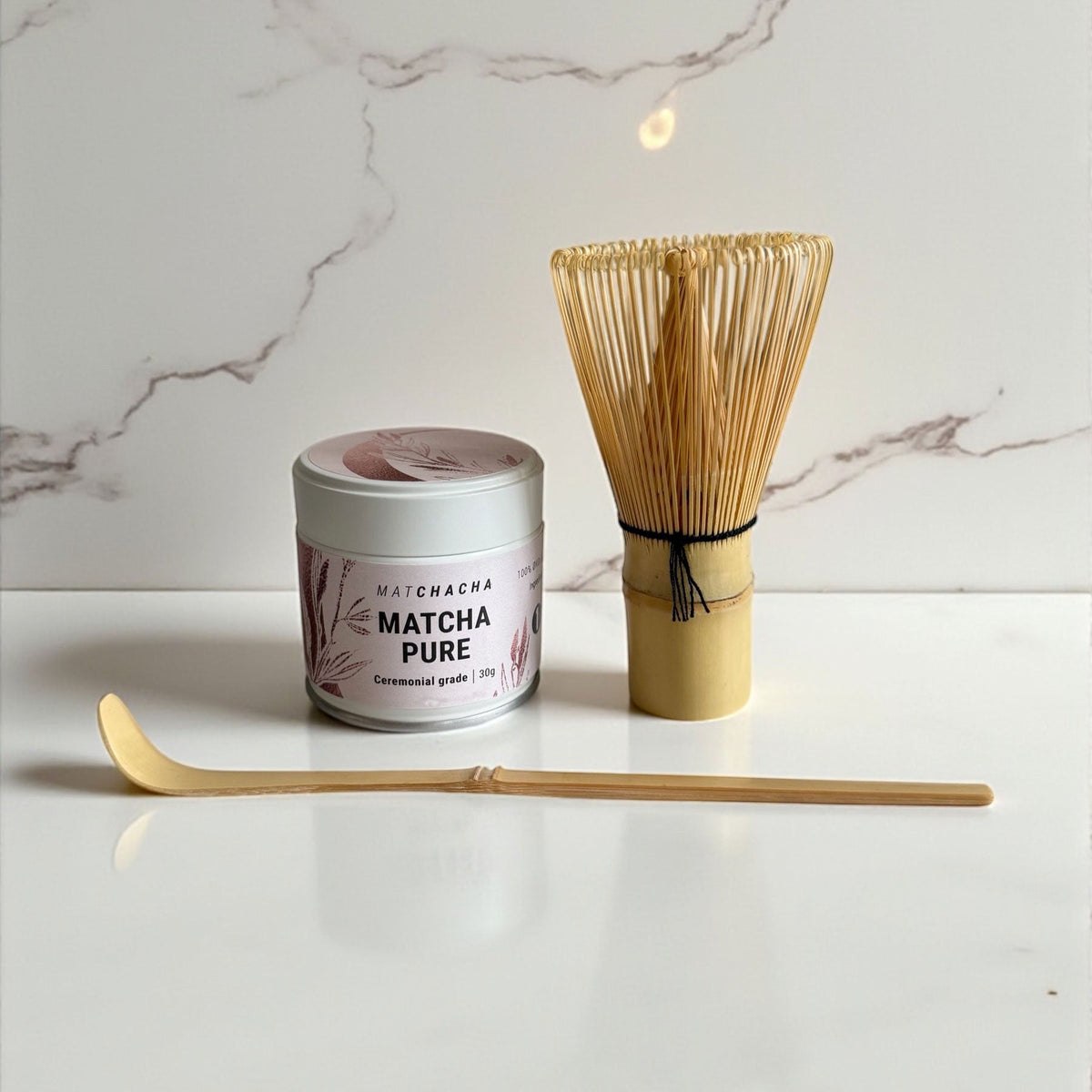 Matchacha begynder matcha sæt med matchapulver, bambuspiskeris og matcha-ske