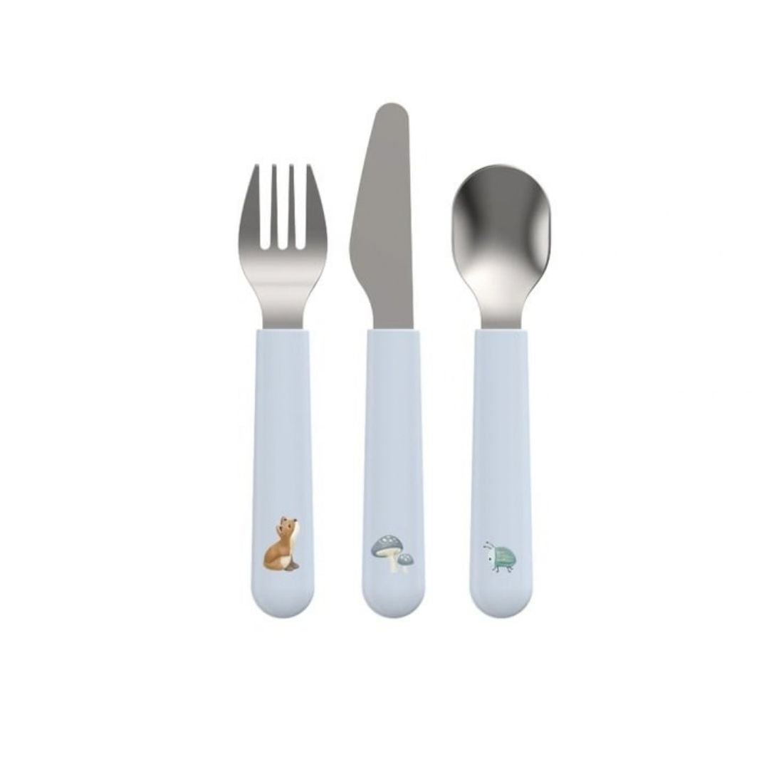 Blåt børnebestik med gaffel, kniv og ske fra Mepal x Little Dutch
