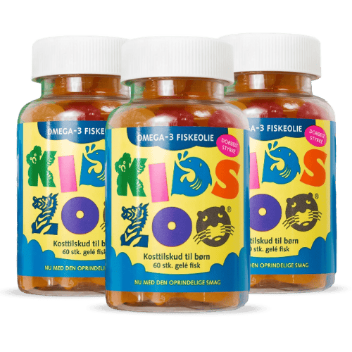 3 x Kids Zoo Omega-3 fiskeolie, kosttilskud, 60 stk pr. pakke