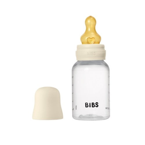 BIBS sutteflaske i plast, komplet sæt med låg og latexsut, 150 ml