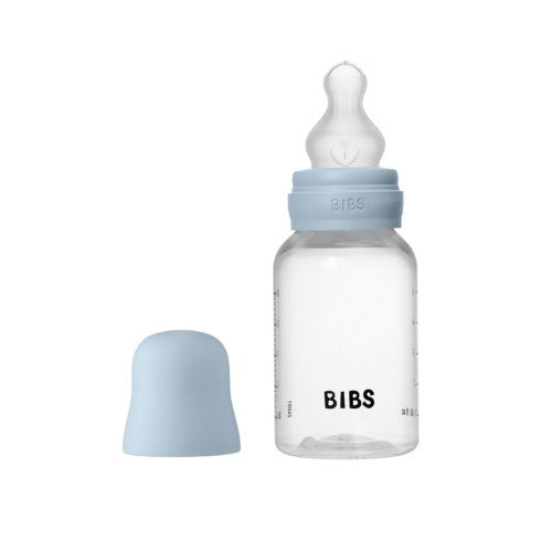 BIBS sutteflaske i plast, komplet sæt med låg og flaskesut, 150 ml