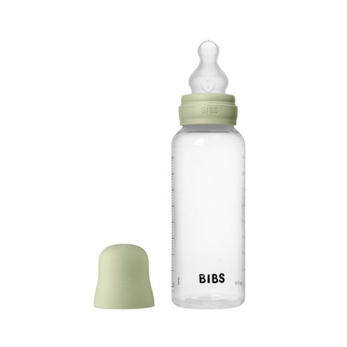 BIBS sutteflaske i plast, 270 ml, med låg og rund flaskesut i latex