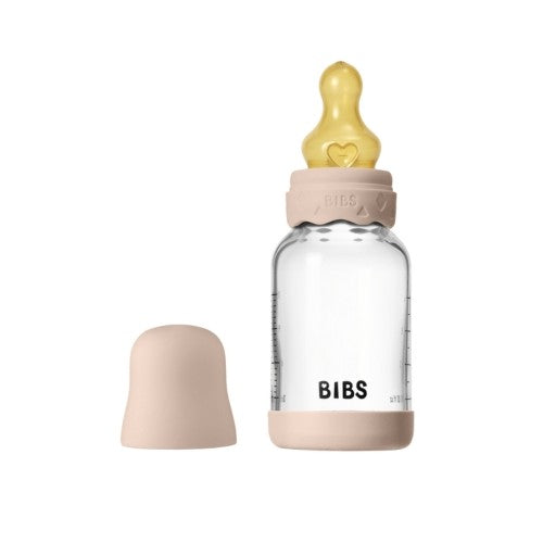 Babyflaske i glas på 120 ml fra BIBS Boheme med sut i naturgummi latex