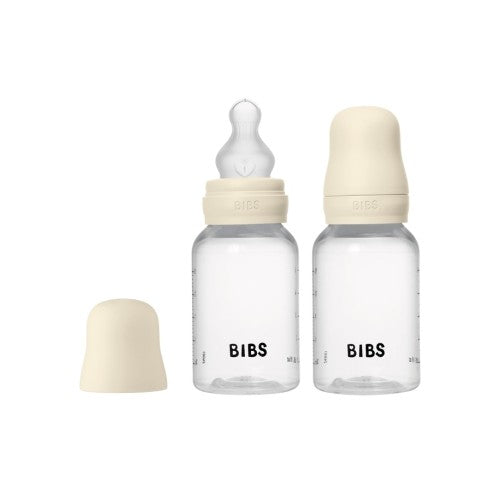 Bibs Bottle sæt med to sutteflasker i plast på 150 ml med låg og latexsut