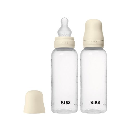 Bibs Bottle sæt med to sutteflasker på 270 ml med låg og flaskesut