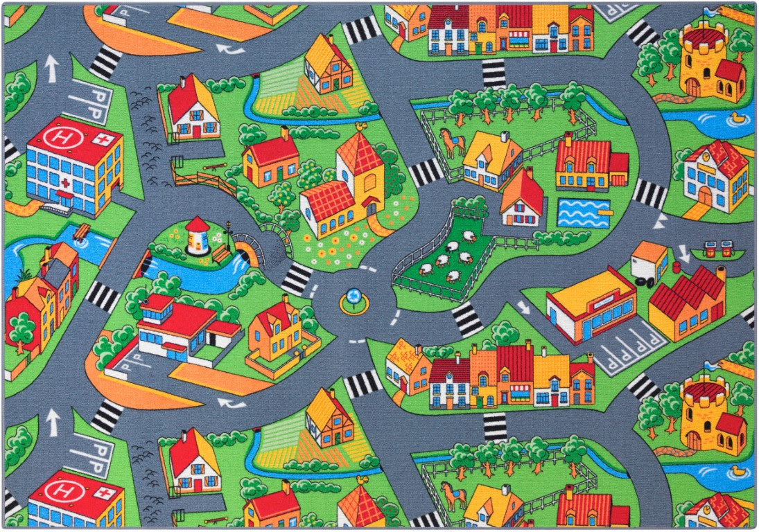 Rebel Roads bil-legetæppe Landsbylivet 140 x 200 cm til børneværelset