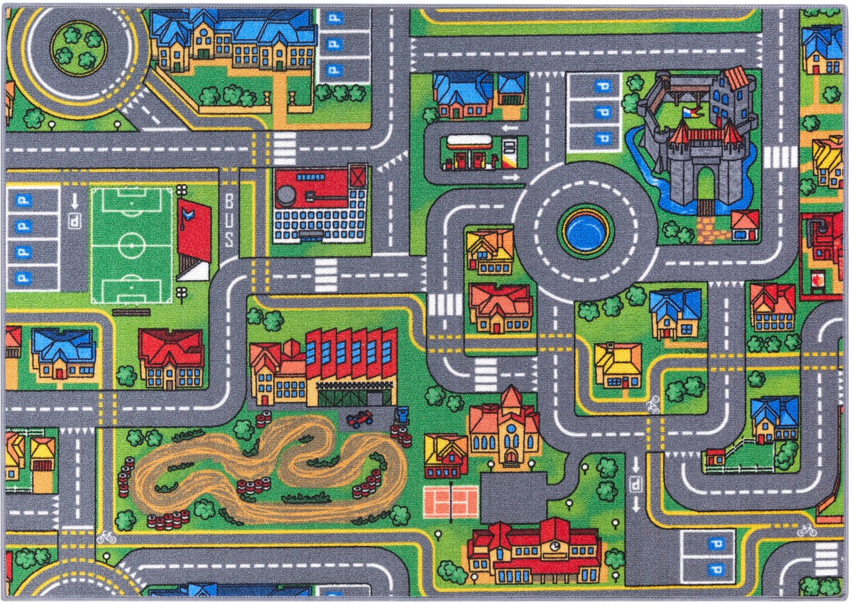 Associated Weavers Playcity legetæppe med bil og trafik til børn, 95 x 133 cm