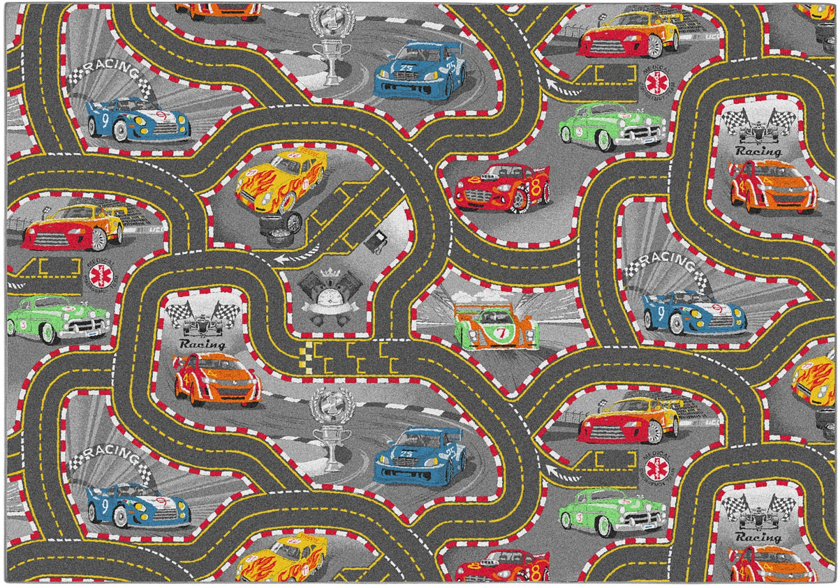 Antracitfarvet bil legetæppe Racers fra Rebel Roads, 140 x 200 cm