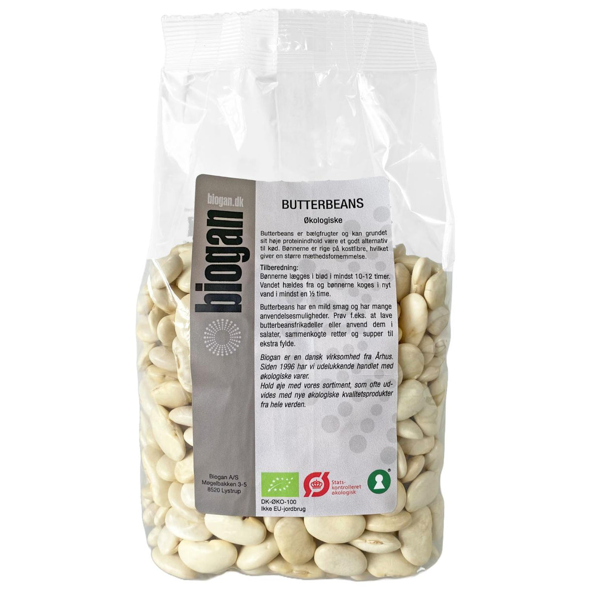 Pakke med økologiske butter beans, 500 g, fra Biogan