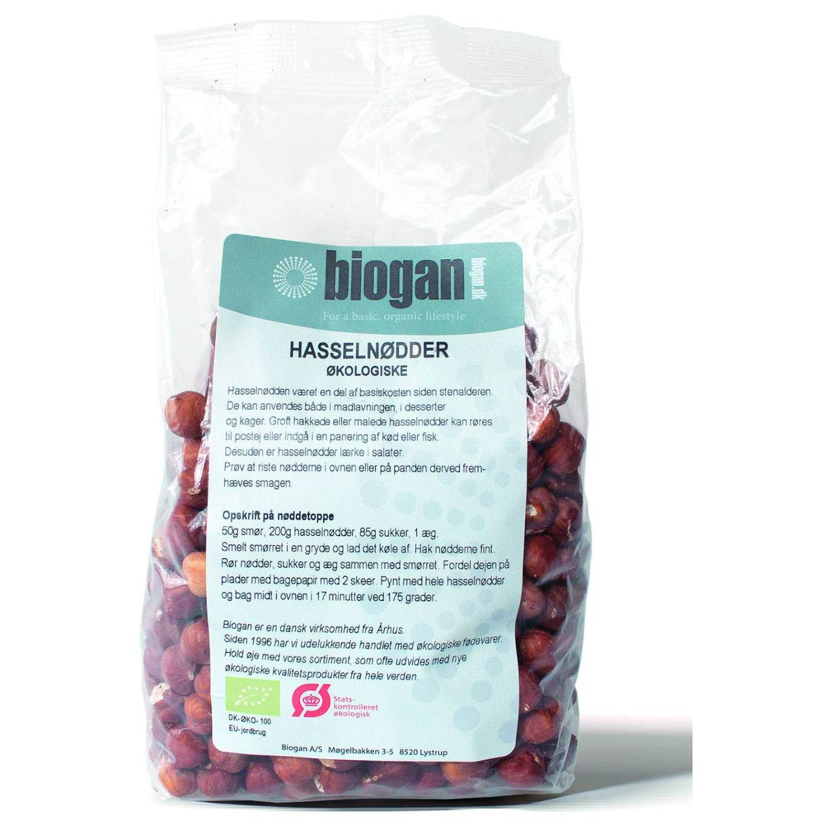 Pose med økologiske hasselnødder, 400 gram, fra Biogan