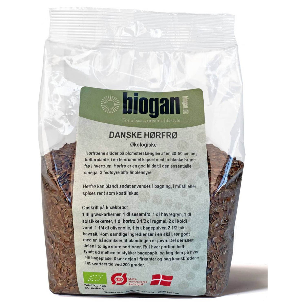 Pakke med økologiske hørfrø fra Biogan, 1 kg