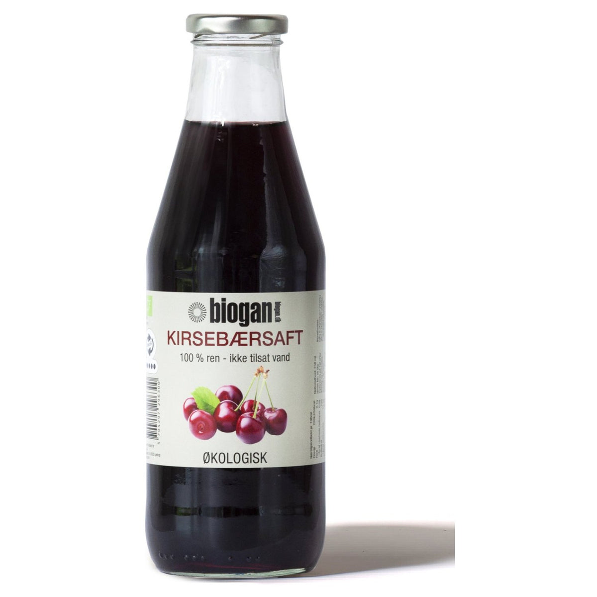 Flaske med økologisk kirsebærsaft fra Biogan, 750 ml