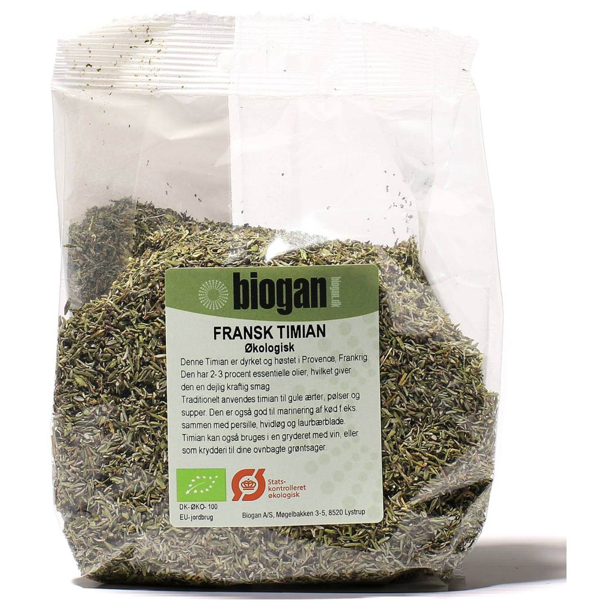 Pakke med 100 gram økologisk fransk timian fra Biogan