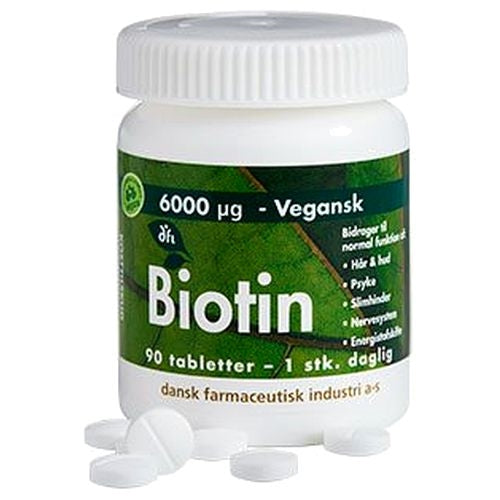 Pakke med Grønne dfi vitaminer Biotin 6000 mcg, 90 tabletter