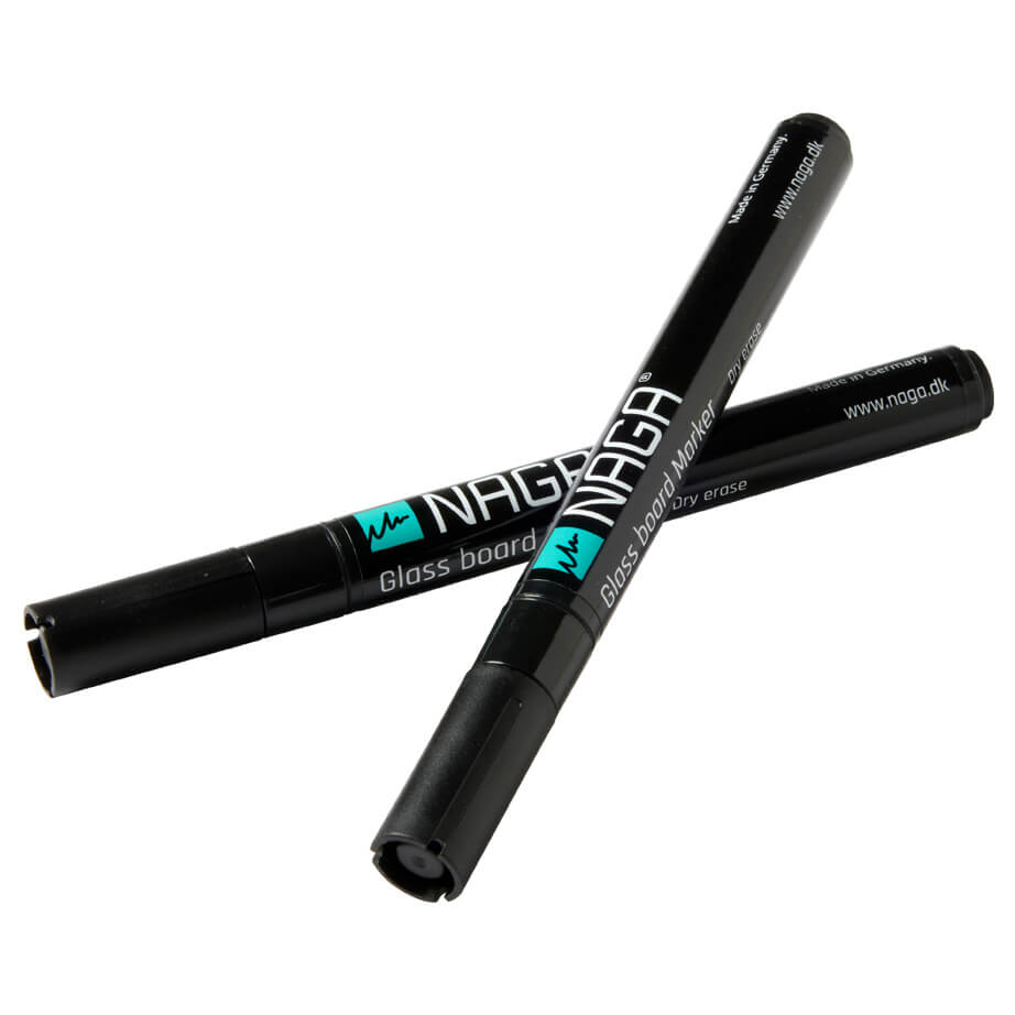 To sorte Naga glastavlemarkere, 2 mm, dry erase