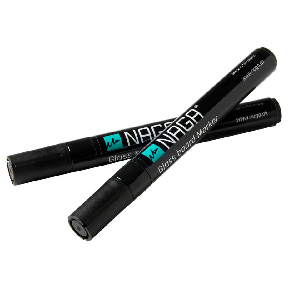 To sorte Naga glastavlemarkere, 4,5 mm, dry erase