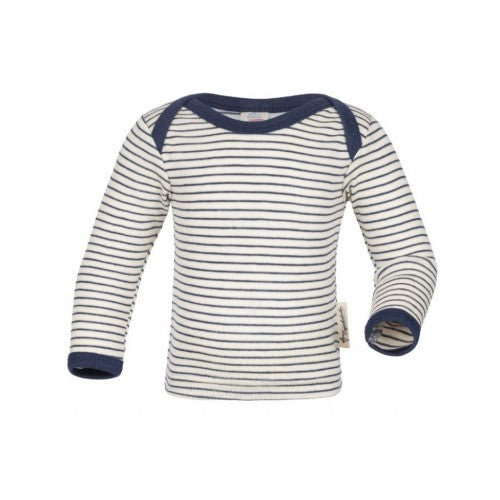 Engel bluse i merinould og silke i nature/navy-blue, størrelse 98/104