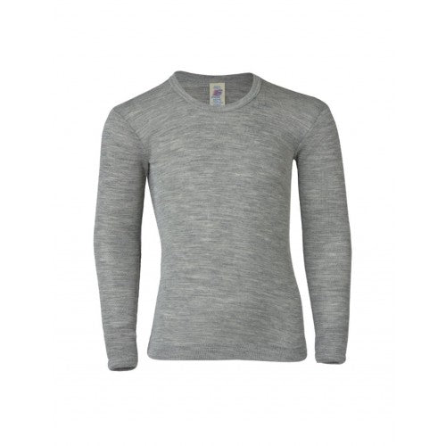 Engel bluse i uld og silke i Light Grey Melange, størrelse 140