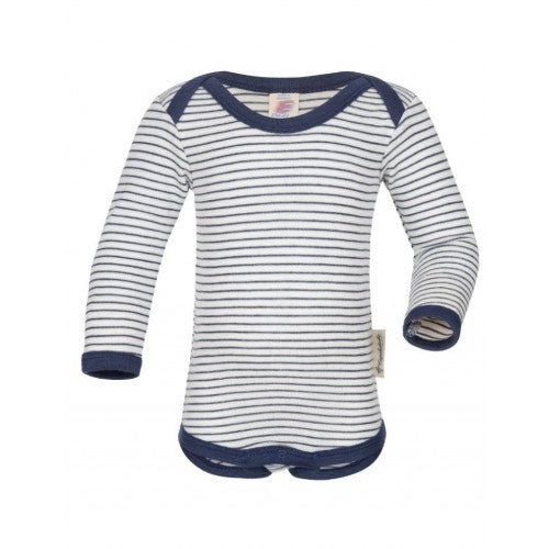 Engel body i merinould med lange ærmer i nature/navy-blue, størrelse 74/80