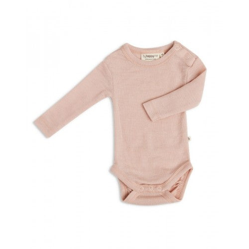 Byhappyme langærmet babybody i økologisk merino uld, rose melange, str. 56